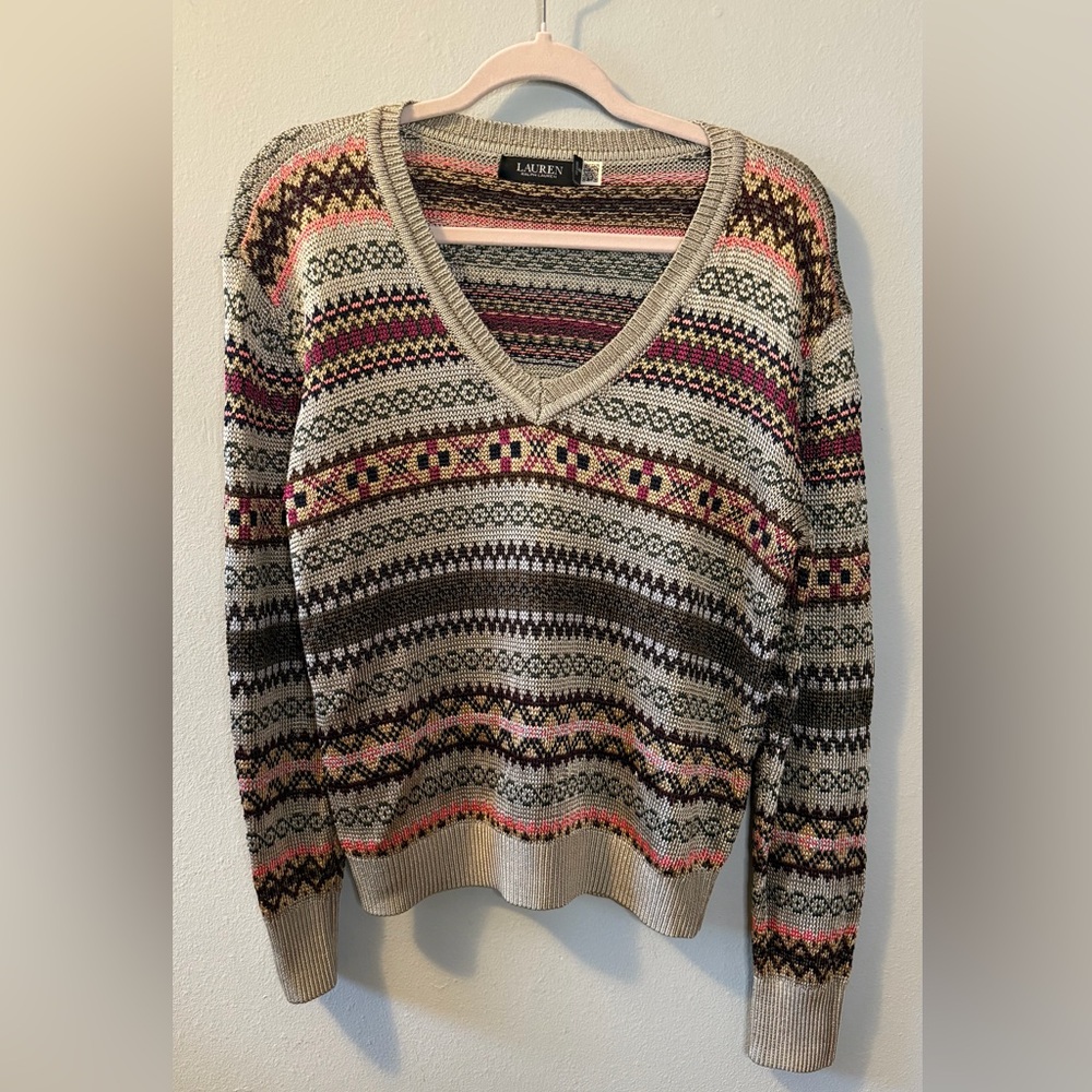 Ralph Lauren Black Label Patterned V-Neck Sweater